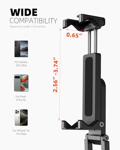 All Metal Foldable Pocket Phone Tripod Stand & Selfie Stick, Mini Travel Vlogging Tripod with 360° Rotation Phone Holder, Dual Cold Shoe, 1/4" Screw & Arca-Swiss, Fits iPhone & Android