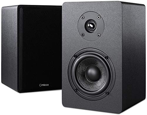 Micca PB42X Powered Bookshelf Speakers, 30W RMS, Desktop Stereo Pair, Black | 2-Way, 4-Inch Carbon-Fiber Woofer, 0.75-Inch Silk-Dome Tweeter, RCA AUX Inputs, Active Near Field Studio Monitor