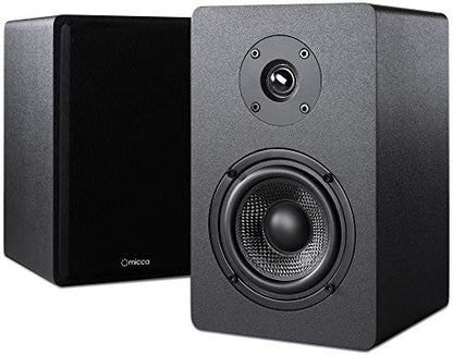 Micca PB42X Powered Bookshelf Speakers, 30W RMS, Desktop Stereo Pair, Black | 2-Way, 4-Inch Carbon-Fiber Woofer, 0.75-Inch Silk-Dome Tweeter, RCA AUX Inputs, Active Near Field Studio Monitor