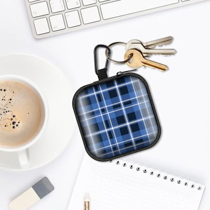 Square Data Cable Earbud Charger Coin Storage Bag Shockproof and Drop-Proof EVA Material Compatible with AirPod(Plaid Textile Blue) - color: Plaid textile blue