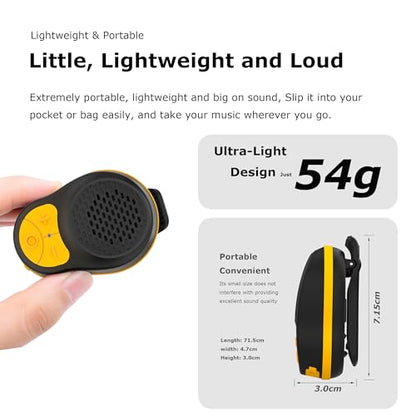 Wearable Bluetooth Speaker Clip On, Mini Portable Wireless Speaker with Mic, IPX5 Waterproof, All Day Playtime, Lightweight Small Speaker for Workout Running Sports Travel (Black+Orange)