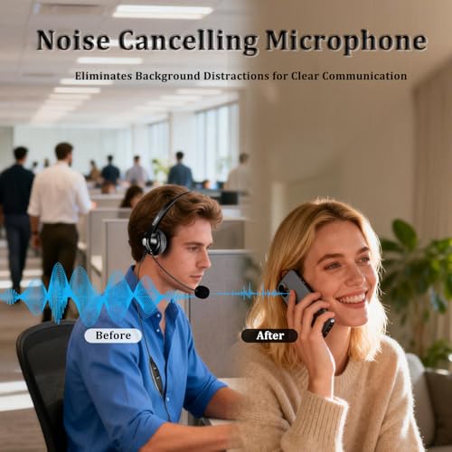 Callez Mono RJ9 Telephone Headset for Polycom VVX250 VVX400 VVX410 VVX411 | Polycom Phone Headset with Noise Cancelling Mic, Volume Controls, RJ9 Headphone Work for Polycom VVX311 VVX500 Office Phones