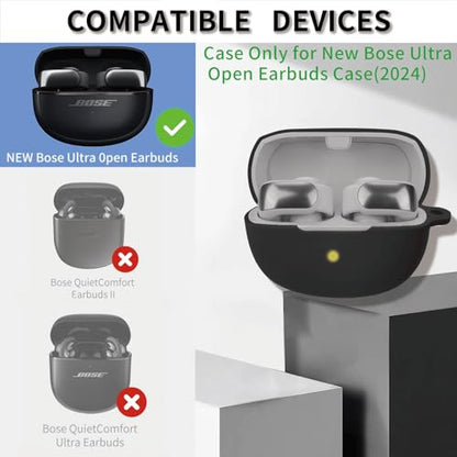 Silicone case for The New Bose Ultra Open Earbuds 2024, Shockproof case for Bose Ultra Open Earbuds 2024 with Carabiner and Wrist Strap. (Black) - color: Black