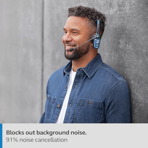BlueParrott B250-XTS Mono Bluetooth Wireless Headphones 91% Noise Canceling Over Head Trucker Headset with Mic, Lightweight Design with Adjustable Headband, 20 hrs. Talk Time, Blue (Renewed)