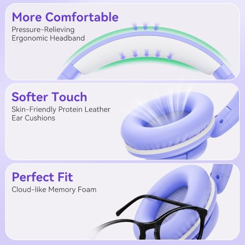KVIDIO Wired Headphones with Mic, 3.5mm Plug Headphones for School Purple - color: Purple White