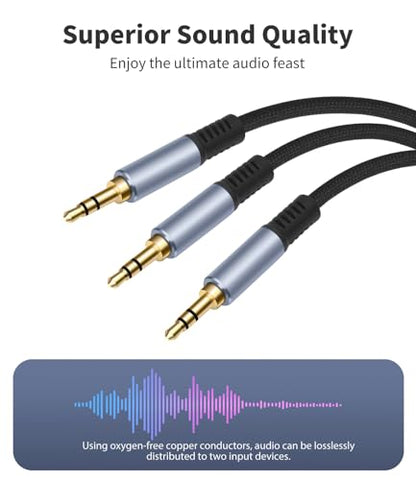 Vthahaby 3.5mm 1 Male to 2 Male Audio Splitter, 6.6 FT 3.5mm Y-Splitter Stereo Audio Cable, for Speakers, Headphone, Cell Phone PC Laptop, Perfect for Switching or Two Sets of Speakers