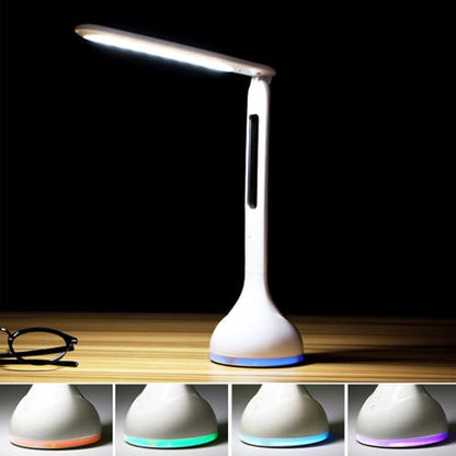 IHAO 7-Color Gradient Ambient Desk Lamp with LED Display Eye-Caring LED Table Lamp with Calendar, Temperature Display, Multi-Angle Adjustable Modern Office Lamp for Home & Office T19A White - color: Table Lamp T19A White