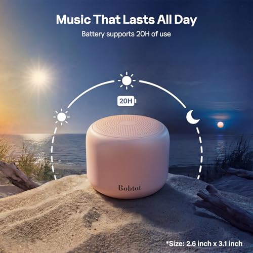 Bobtot Portable Bluetooth Speakers Mini Speaker with Strap Easy to Carry | Wireless IPX5 Waterproof with Loud Stereo Sound, 20 Hours Playtime, Rechargeable Battery, Built-In Microphone, Pink - color: Pink