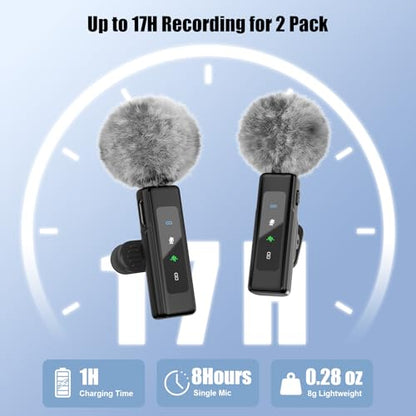 Wireless Mini Microphone for iPhone, Android - 2 Pack Lavalier Microphone for Video Recording,Clip-on Mics Content Creator Microphones for YouTube Tiktok Podcast Vlogging