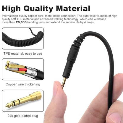 Zosvoses ATH M50X Cable Compatible with Audio Technica ATH-M50X, ATH-M40X, ATH-M60X, ATH-M70X Headphones, Coiled Audio Cable with 6.35mm Adapter, 5-10ft