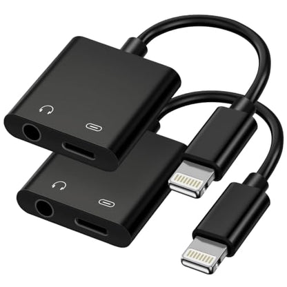 [MFi Certified] 2-in-1 Lightning to 3.5mm Audio & Charger Splitter for Headphones & Fast Charge, Compatible with iPhone 14/13/12/11/X/8/iPad - Car AUX, Gaming, Live Streaming, Work & Travel (2, Black) - color: Black-2Pack