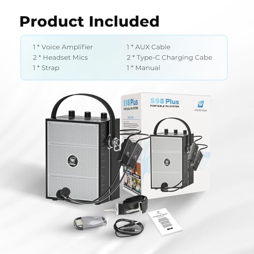 50W Voice Amplifier with 2 Mics,Microphone with Speaker | Portable Sound System with Microphone,Bluetooth Speaker Megaphone for Teachers, Classroom, Outdoor, Events -S98Plus