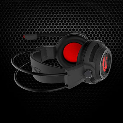 MSI DS502 Gaming Headset - 7.1 Virtual Surround Sound, Vibration Feedback, 40mm Neodymium Drivers, Laptop, Omnidirectional Microphone, Inline Controls, USB 2.0 Connector - Wired