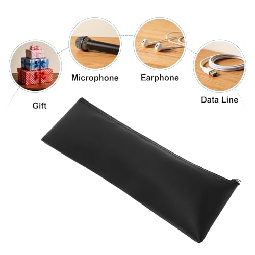 Microphone Bags, PU Leather Zipper Storage Pouch for Wireless Mic Protector, Portable Carrying Microphone Case, Black, 2 Pcs