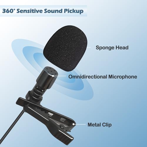 QQM USB Lavalier Microphone, Plug & Play Clip-On Lapel Mic for PC