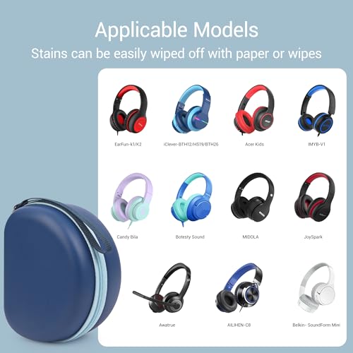 Hard Kid Headphone Case for ICLEVER BTH12/BTH26/HS19,Acer Kids,JoySpark | Also for EarFun k1 K2/AILIHEN C8/Candy Bila/Botesty Sound Kid Foldable Headphone, Hard Shell EVA,Handle Strap,Mesh Pocket - color: BLUE