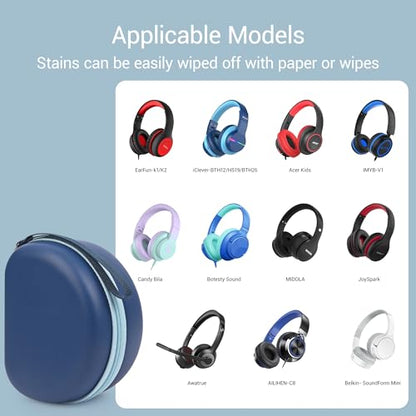 Hard Kid Headphone Case for ICLEVER BTH12/BTH26/HS19,Acer Kids,JoySpark | Also for EarFun k1 K2/AILIHEN C8/Candy Bila/Botesty Sound Kid Foldable Headphone, Hard Shell EVA,Handle Strap,Mesh Pocket - color: BLUE