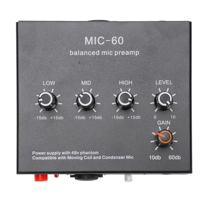 60dB Gain Microphone Preamp, Studio Quality Sound, 48V Power, 3 Channel Input, XLR Output, Line Out, for SM7B, with 48V Power, for 55SH (With XLR Cable) - size: With XLR Cable