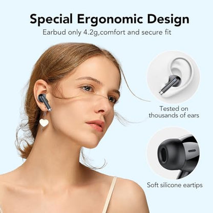 QXQ 2026 New Wireless Earbuds, Bluetooth 5.4 Headphones HiFi Stereo with 4 ENC Mic, 40H Mini Ear Buds in-Ear Noise Cancelling Earbuds with LED Screen, Light Bluetooth Earphones for Android iOS, Black