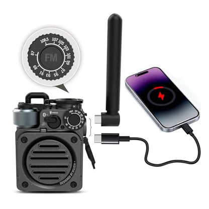 Muzen Upgraded Wild Mini 3.0 Outdoor Portable Wireless Bluetooth Speaker with FM Radio, Phone Charger/15H Playtime/IPX5 Waterproof/3 Mode Flashlight, Rugged Gear for Man Camping/Hiking/Travel(Black) - color: Dark Black