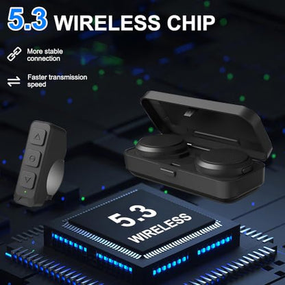 Motorcycle Bluetooth Headset, Bluetooth Helmet Speaker with Charging Case | Wireless Installation with Remote Control, BT5.3 Noise Cancellation, 1900mAh Battery 50+ Hours Work Time for Skiing Riding