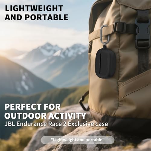 OAJ Soft Silicone Protective Case Cover for JBL Endurance Race 2, Front LED Visible, Compatible with JBL Endurance Race 2 Charging Case with Carabiner & Cleaner kit(Black) - color: Black