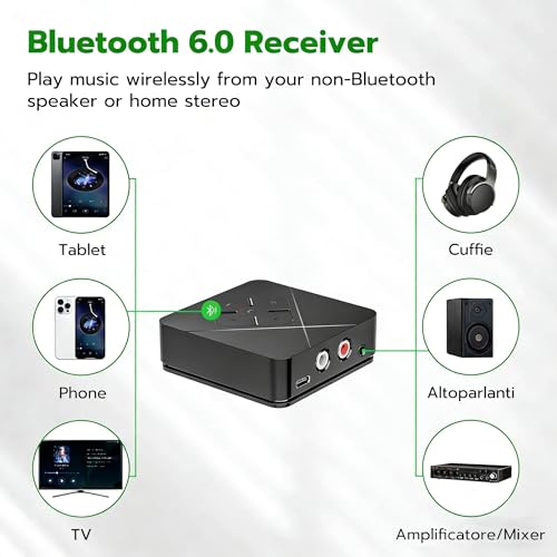 2026 Bluetooth 6.0 Receiver for Home Stereo with 3.5mm/RCA, Bluetooth Adapter for Stereo Receiver, Amplifier, Speaker, HiFi - color: Black
