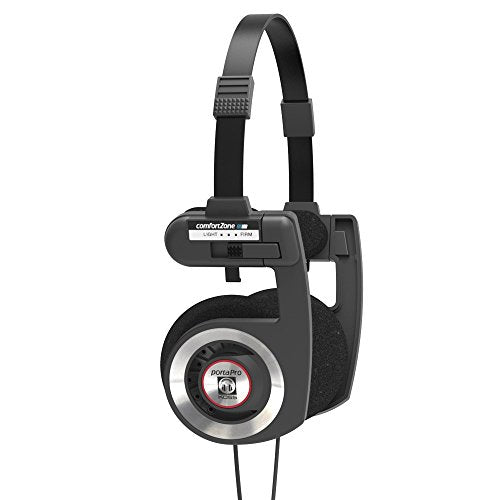 Koss Porta Pro Black Retro 80s Style On-Ear Headphones, Wired 3.5mm Plug | Collapsible Design, Soft Case Included, Audiophile - color: Black
