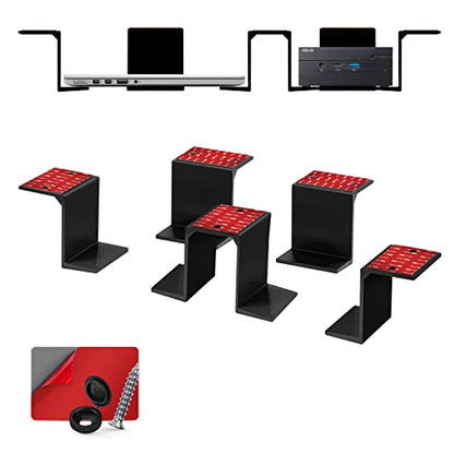 BRAINWAVZ Twin Under Desk Laptop & Device Holder Mount, Adhesive & Screw in, Devices Upto 3" Like Small Computers Laptops MacBook Surface Keyboard Routers Modems Cable Box Network Switch & More. - color: Black 2 pack