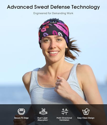 MUSICOZY Bluetooth 5.4 Sleep Headphones Headband Sports Wireless Audio | Earbuds 2 in 1 Design with Breathable Stretch Fabric, HD Stereo Sound Speakers for Workout Yoga Running, Nighttime Sleep Use - color: Rainbow Lip