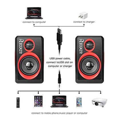 Computer Speakers, 2.0 CH PC Speakers with Surround Sound, USB Wired Laptop Speakers with Deep Bass for Desktop Computer/PC/Laptops/Smart Phone Build-in 4 Loudspeaker Diaphragm Reccazr SP2040|RED - color: Black & Red