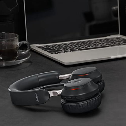 Jabra Evolve2 65 Wireless Headset USB Stereo MS w/Stand, Bluetooth Dongle, Compatible with Zoom, Webex, Skype, Smartphones, Tablets, PC/MAC, 26599-999-989, Global Teck Gold Support Plan Included - color: USB-A (Black), style: Evolve2 65 STEREO-STAND