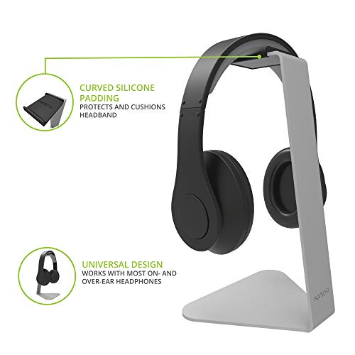Kanto H1 Universal Headphone Stand - Silver - Solid Steel Construction - Curved Silicone Resting Surface - color: Silver, style: H1 Universal