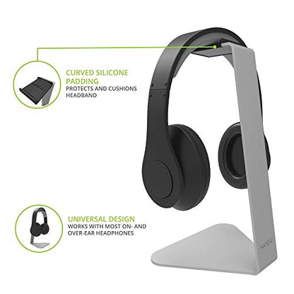 Kanto H1 Universal Headphone Stand - Silver - Solid Steel Construction - Curved Silicone Resting Surface - color: Silver, style: H1 Universal