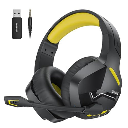 BINNUNE 2.4GHz Wireless Gaming Headset, Bluetooth 5.3 Gaming Headphones with Noise Canceling Mic, 120H Ultra-Long Battery, 50mm Drivers, Multi-Platform for PC / PS5 /PS4/ Switch/Mobile, Yellow - color: Yellow