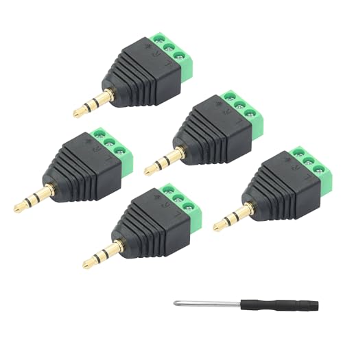 5Pcs 3.5mm Audio Terminal Block Connector, TRS Solderless Screw Terminal | 1/8 3.5mm Male Plug to 3 Pin Stereo Audio Terminal, TRS 3 Pole Gold Plated Plug with Screwdriver, AUX Audio Adapter - style: 3.5mm TRS 3 Pole Plug - 5Pcs