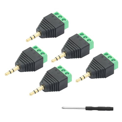 5Pcs 3.5mm Audio Terminal Block Connector, TRS Solderless Screw Terminal | 1/8 3.5mm Male Plug to 3 Pin Stereo Audio Terminal, TRS 3 Pole Gold Plated Plug with Screwdriver, AUX Audio Adapter - style: 3.5mm TRS 3 Pole Plug - 5Pcs