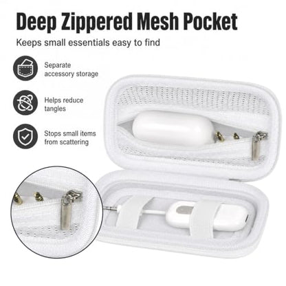 COMECASE Bluetooth Transmitter Case for AirFly SE/Pro 2/Pro/Duo | Hard EVA, Deep Mesh Pocket, Dual Elastic Straps, Fits for Avantree Relay, for 1Mii, Airplane Travel Tech, Case Only, White - color: White