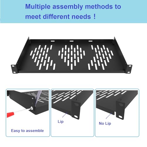 Beiyier 2PCS 1U Universal Server Rack Shelf, 10" Deep Vented Cantilever Mount Tray, for 19” Network Equipment Rack & Cabinet (Black) - size: 10“
