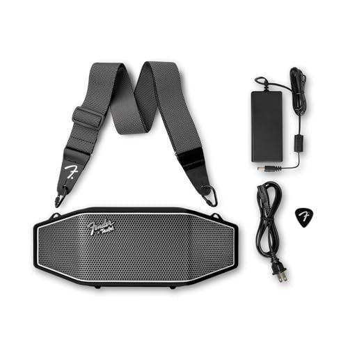 Fender x Teufel ROCKSTER CROSS Portable Wireless Bluetooth Speaker – Rugged, Waterproof, 16 Hours of Battery, Powerful Stereo Sound, Subwoofer, Built-in Power Bank, Fender Guitar Strap (Black & Steel)