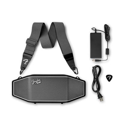 Fender x Teufel ROCKSTER CROSS Portable Wireless Bluetooth Speaker – Rugged, Waterproof, 16 Hours of Battery, Powerful Stereo Sound, Subwoofer, Built-in Power Bank, Fender Guitar Strap (Black & Steel)