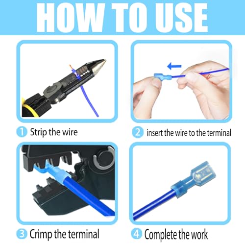 60PCS Female Spade Connector Kit, Nylon Spade & Terminal Connectors for 12-10, 16-14, 22-16 AWG Wire, Quick Disconnect Fully Insulated Crimp Terminals for Auto, Speaker, and Stereo Wiring