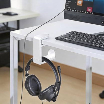 360° Rotating Headphone Hanger, Under Desk Headset Holder, Clamp‑On Headphone Stand for All Over‑Ear Headphones,White - color: White