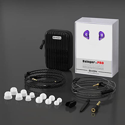 BASN Bsinger Pro in Ear Monitor, Dual Drivers MMCX IEM Earphones (Purple) | HiFi Wired IEM Earbud,Portable Case,Ergonomic Fit Headphone,Two 4.9ft Detachable Cables,for Beginner Musician,Singer,Drummer - color: Purple