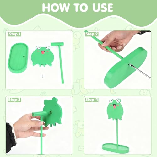 Frog Cute Headphone Stand with Storage Tray, HSSZXFR Decorative Wooden Headphone Stand Hanger with Cable Holder, Desk Decor Gaming Gifts for Player Girlfriend Office Worker, Headset Holder Accessories