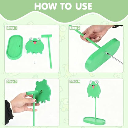 Frog Cute Headphone Stand with Storage Tray, HSSZXFR Decorative Wooden Headphone Stand Hanger with Cable Holder, Desk Decor Gaming Gifts for Player Girlfriend Office Worker, Headset Holder Accessories