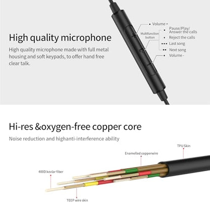 SoundMAGIC E80D Type-C Wired Earbuds, Mic, High-Res DAC, HiFi Stereo, Black | Crystal call clarity, High-res decoder chip, Deep bass, Effective noise isolation, ergonomic fit, Type-C for Android devices