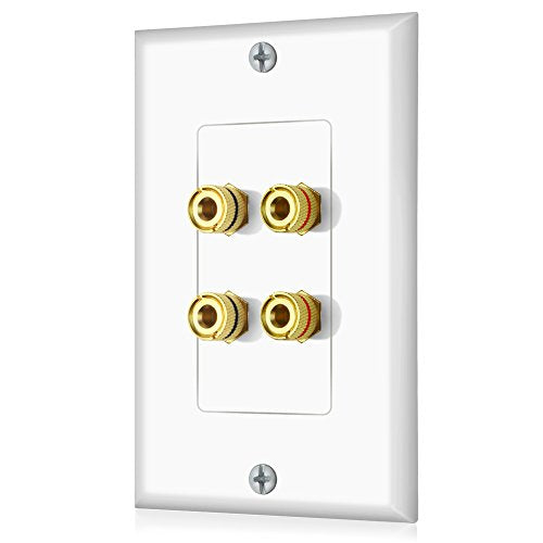 Banana Binding Post Wall Plate for 2 Speakers, White
