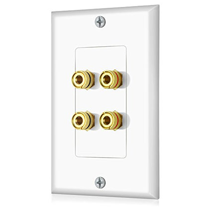 Banana Binding Post Wall Plate for 2 Speakers, White
