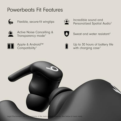 Beats Powerbeats Fit - Wireless Noise Cancelling Workout Earbuds with Secure-Fit Wingtips, Up to 30-Hour Battery Life, Sweat & Water Resistant, Apple & Android Compatible - Jet Black - color: Jet Black, style: Powerbeats Fit